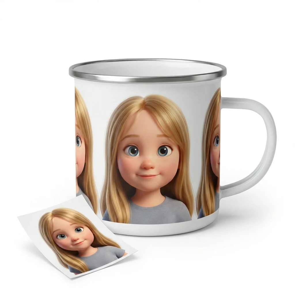 Personalisierte Emaille-Tasse mit KI-Charakter