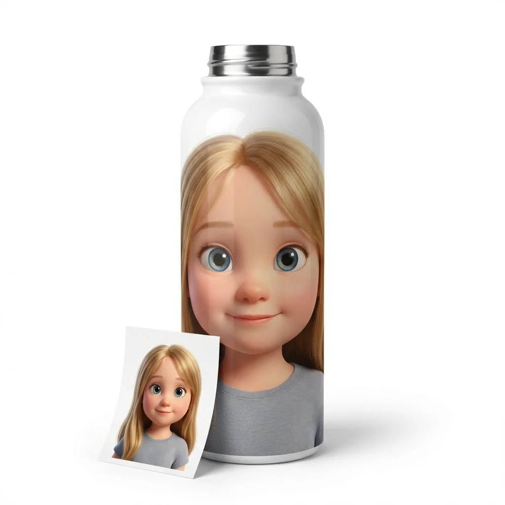 Personalisierte Edelstahl-Trinkflasche mit KI-Charakter